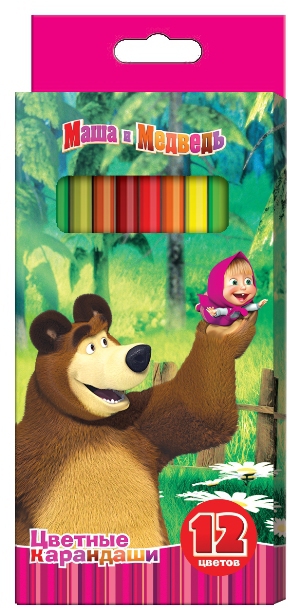   			Карандаши цветные  «Маша и Медведь» шестигранные, 12 цветов, картонная упаковка
  			